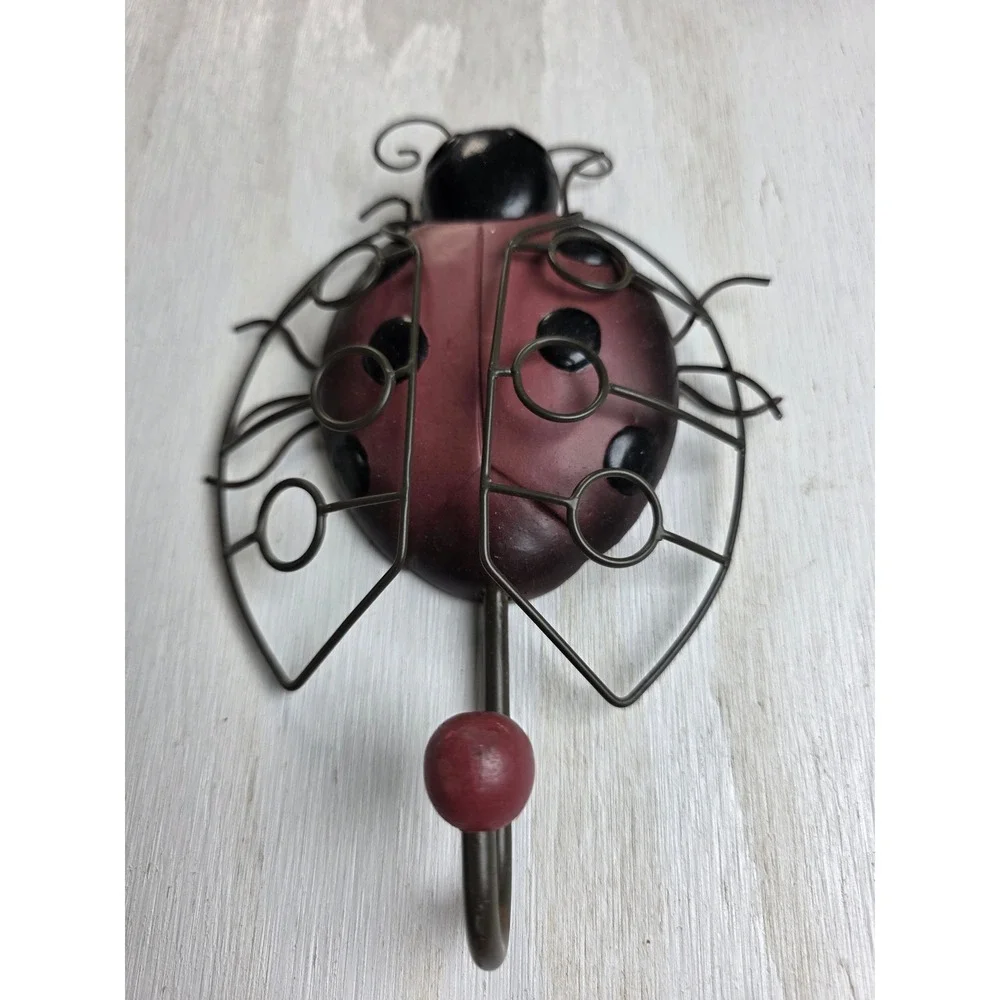 Vintage Ladybug Wall Hook Red Black Metal Insect Garden Cottagecore Decor Hanger